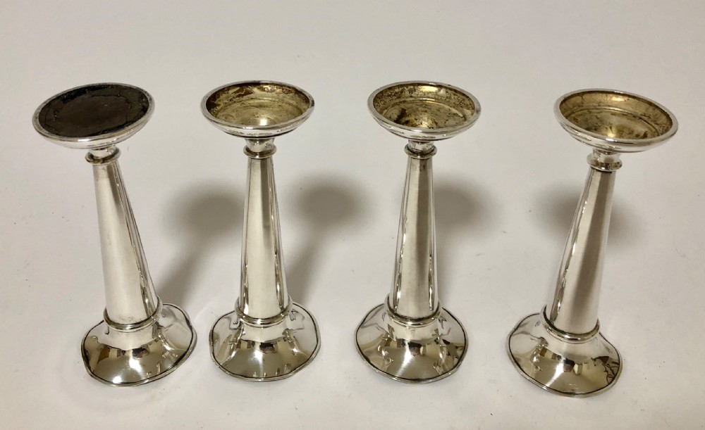Set of 4 Antique Solid Sterling Silver Trumpet Posy Vases View VII
