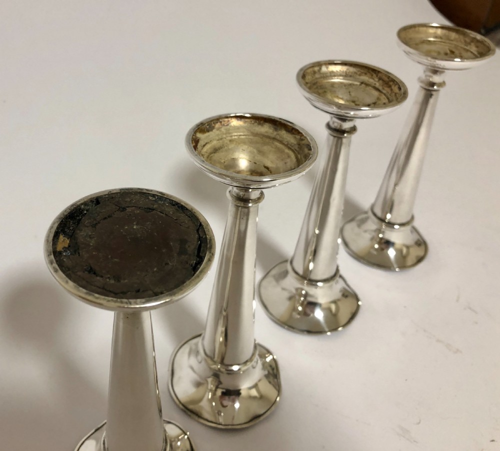 Set of 4 Antique Solid Sterling Silver Trumpet Posy Vases View VIII