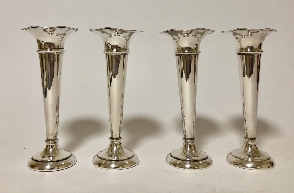 Set of 4 Antique Solid Sterling Silver Trumpet Posy Vases View IX