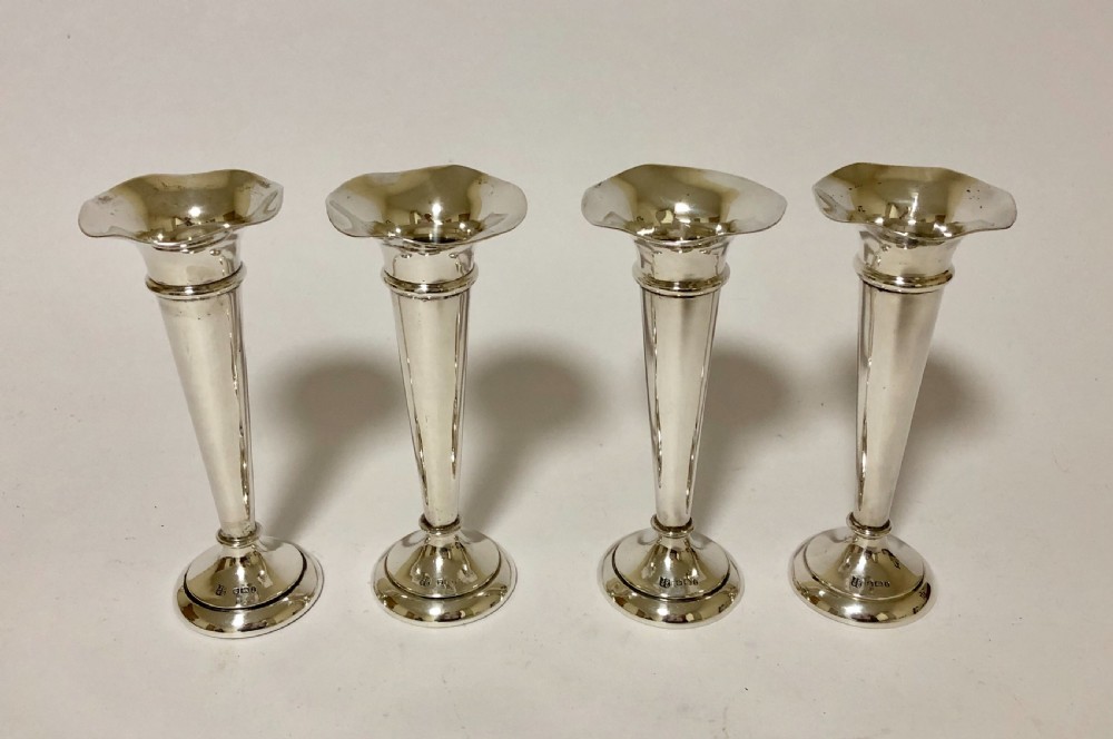 Set of 4 Antique Solid Sterling Silver Trumpet Posy Vases View X