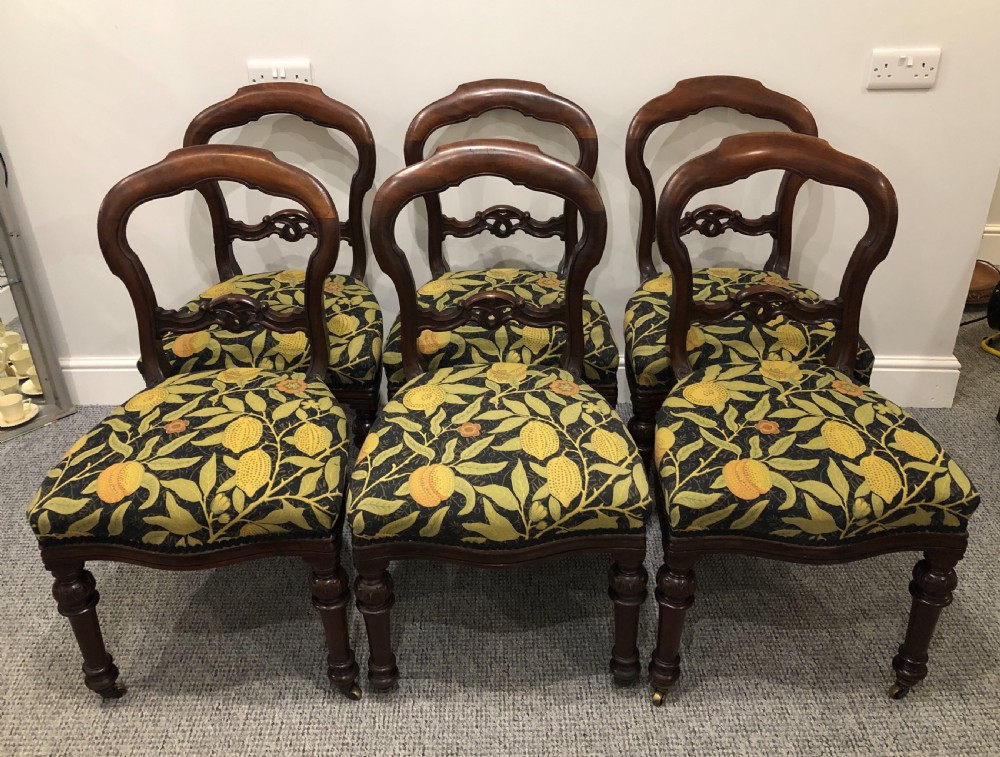 Set of 6 Antique Victorian Mahogany Balloon Back Dining Chairs