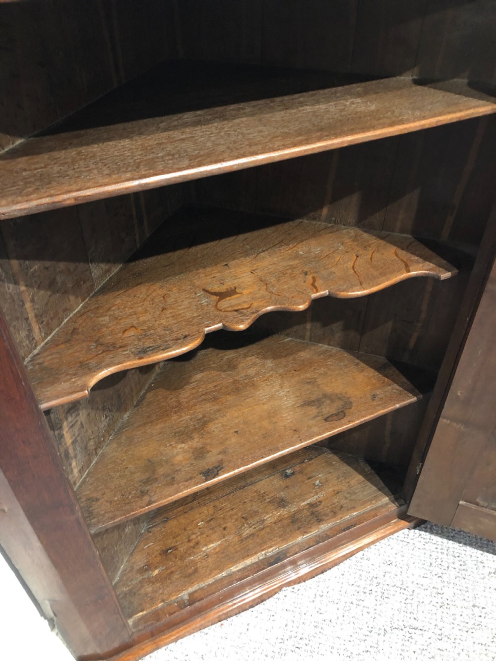 Antique Georgian Oak Wall Hanging Corner Cupboard View VIII