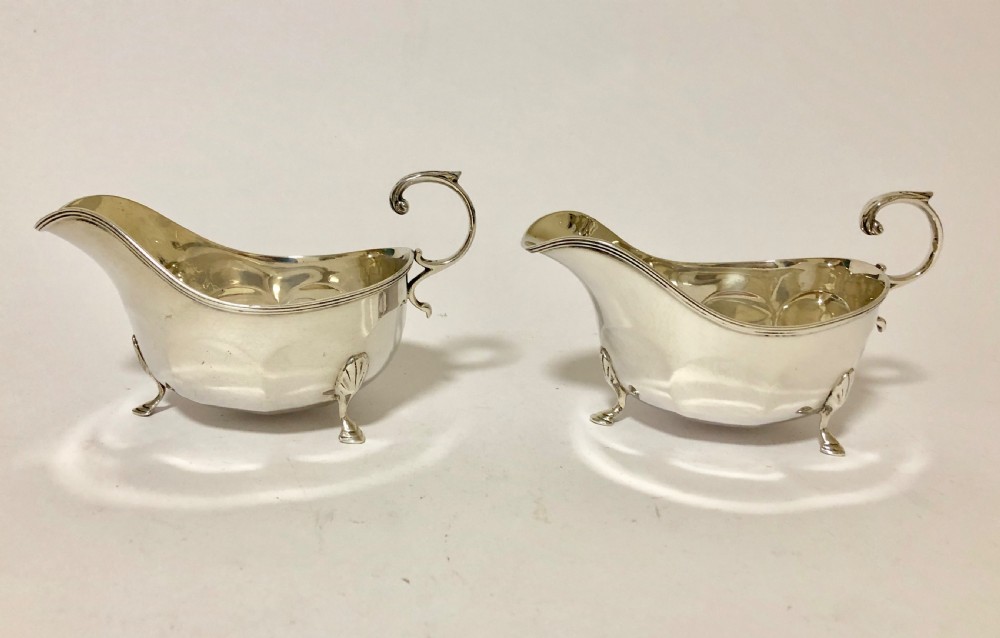 Pair of Antique Solid Sterling Silver Sauce Boats