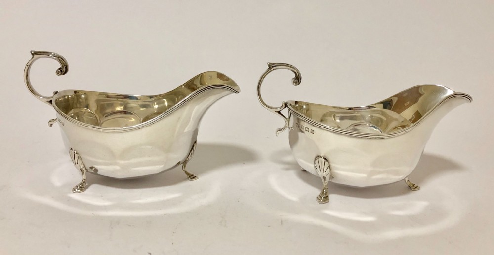 Pair of Antique Solid Sterling Silver Sauce Boats View II