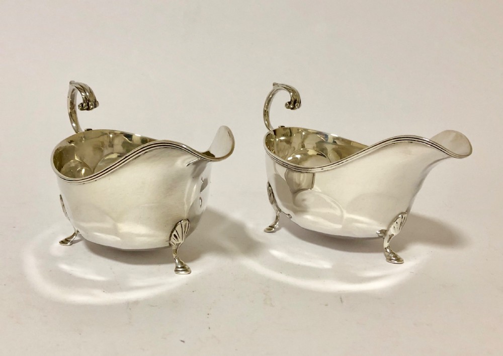 Pair of Antique Solid Sterling Silver Sauce Boats View III