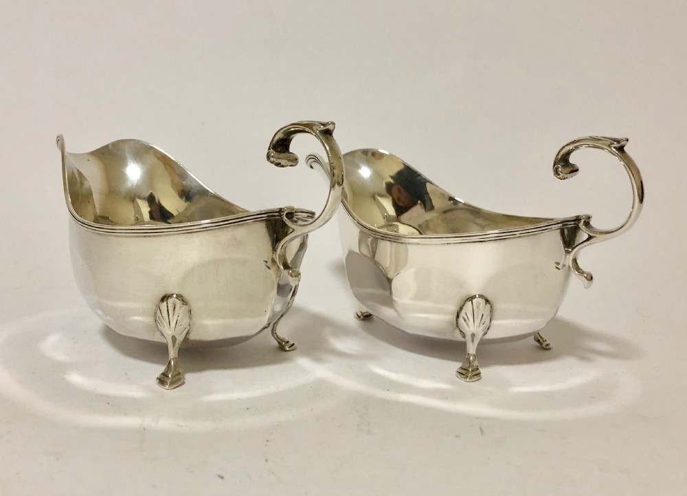 Pair of Antique Solid Sterling Silver Sauce Boats View IV