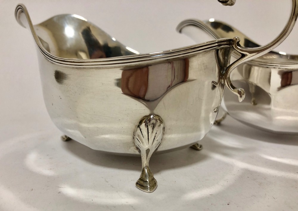 Pair of Antique Solid Sterling Silver Sauce Boats View V