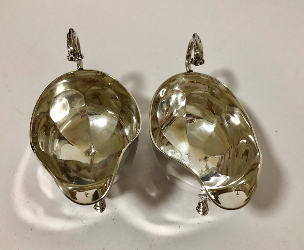 Pair of Antique Solid Sterling Silver Sauce Boats View VII