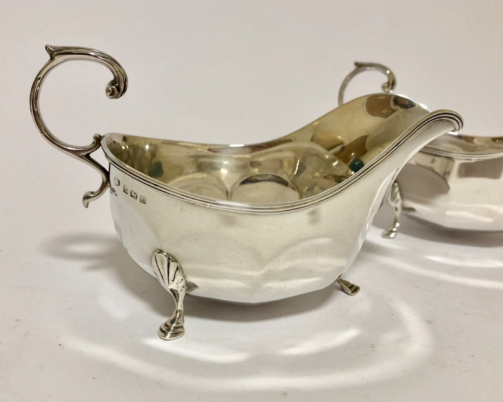Pair of Antique Solid Sterling Silver Sauce Boats View VIII