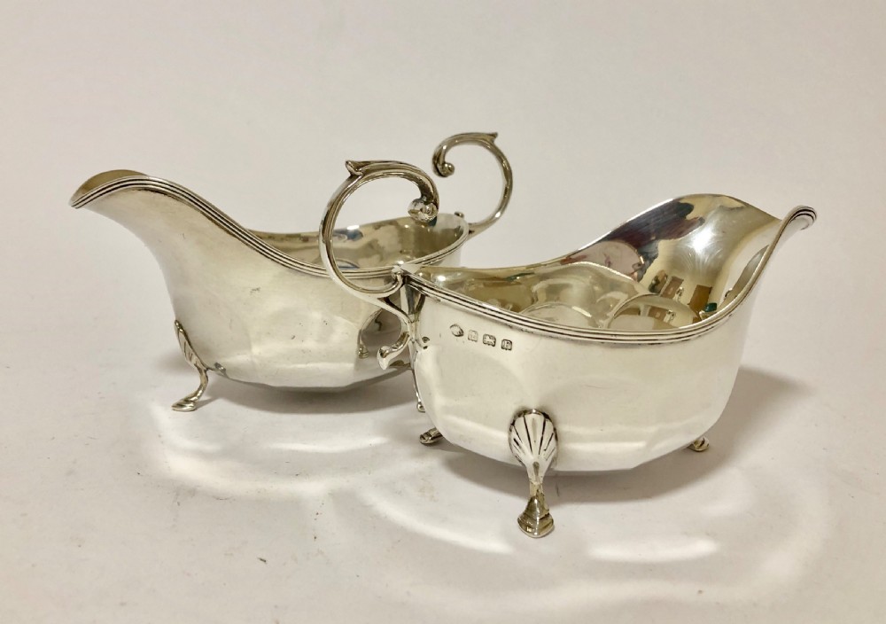 Pair of Antique Solid Sterling Silver Sauce Boats View XII