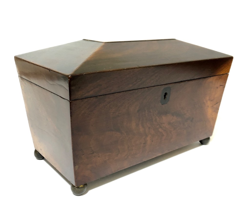 Antique Georgian Mahogany Sarcophagus Shaped Tea Caddy View II