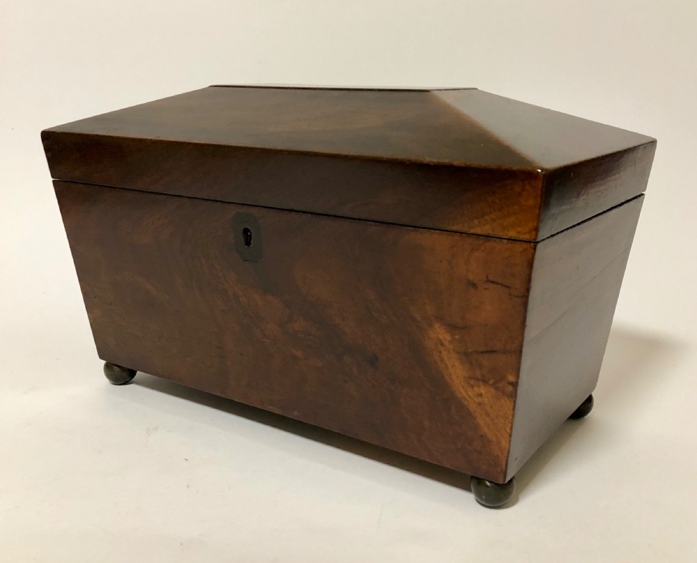 Antique Georgian Mahogany Sarcophagus Shaped Tea Caddy View V