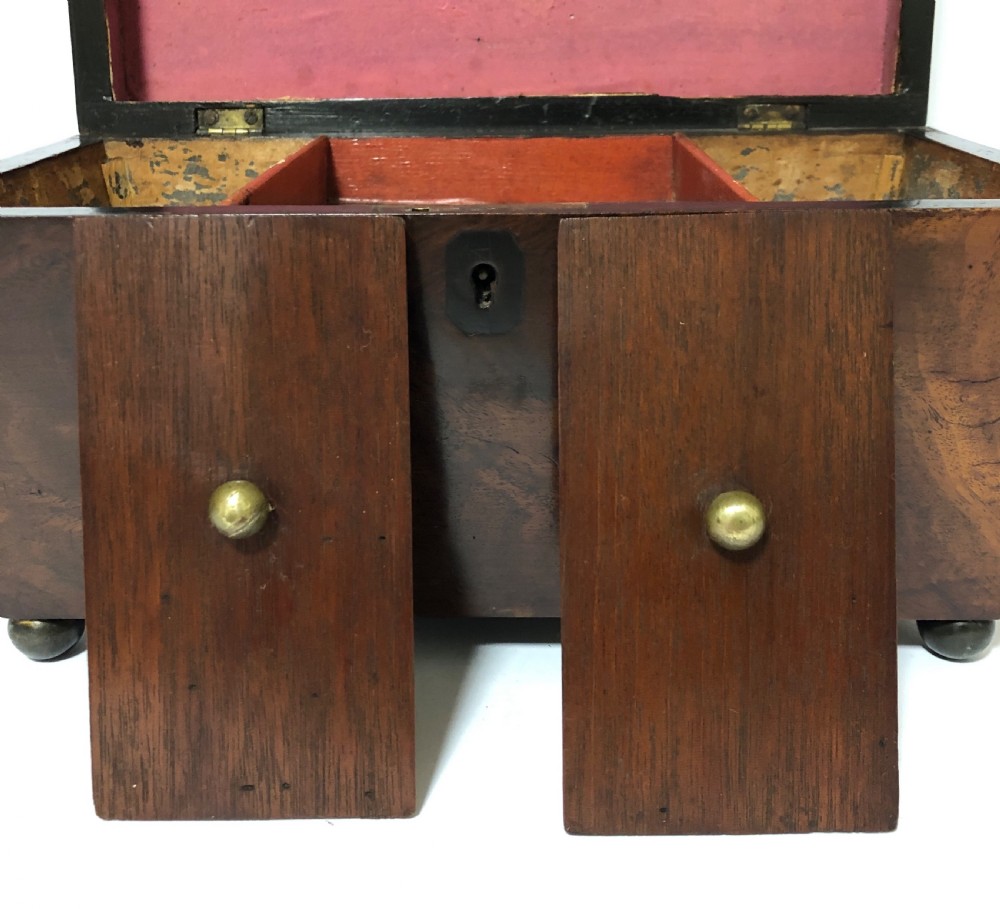 Antique Georgian Mahogany Sarcophagus Shaped Tea Caddy View XI