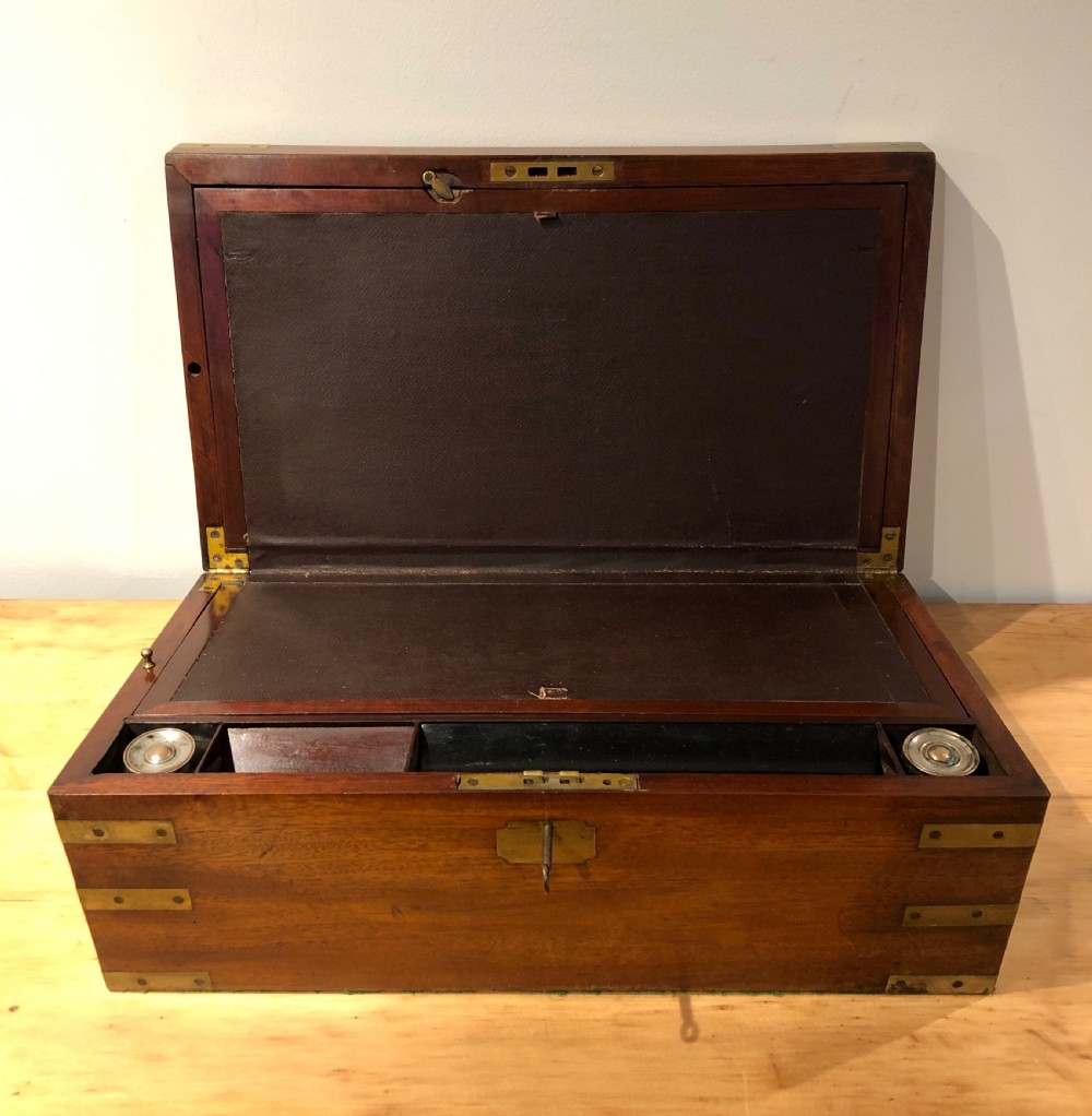 Antique Victorian Mahogany Brass Bound Campaign Writing Slope