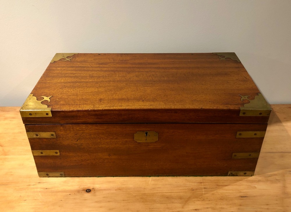 Antique Victorian Mahogany Brass Bound Campaign Writing Slope View II
