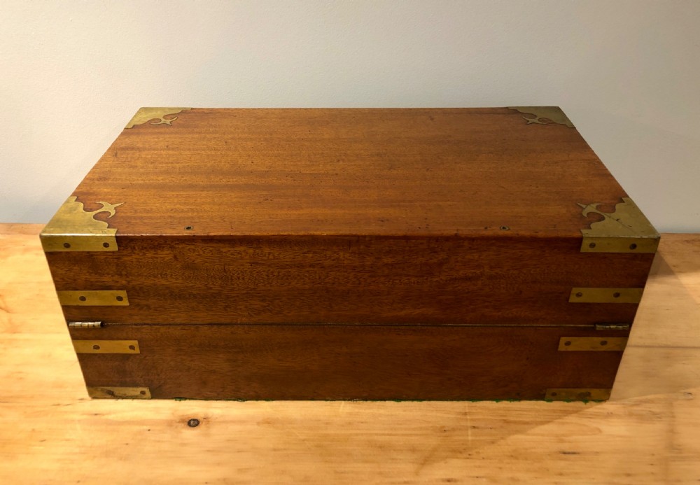 Antique Victorian Mahogany Brass Bound Campaign Writing Slope View V