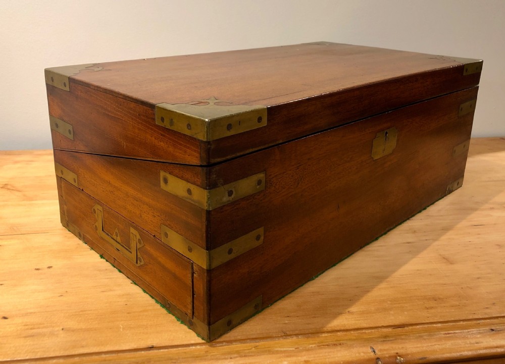 Antique Victorian Mahogany Brass Bound Campaign Writing Slope View VI
