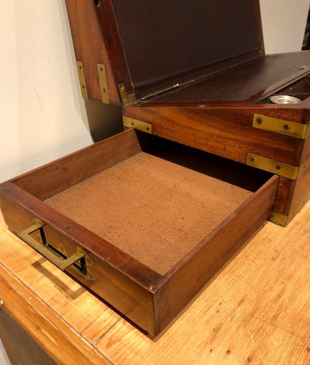 Antique Victorian Mahogany Brass Bound Campaign Writing Slope View VIII