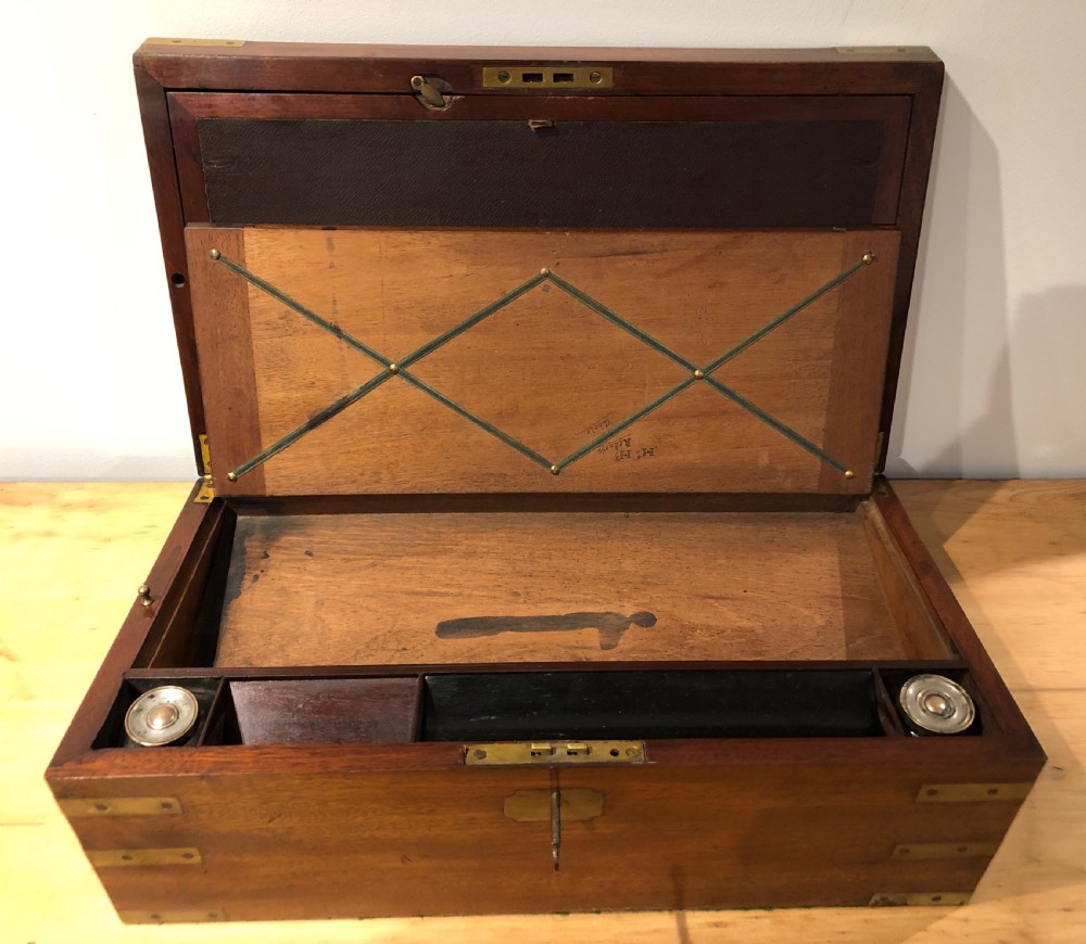 Antique Victorian Mahogany Brass Bound Campaign Writing Slope View XII