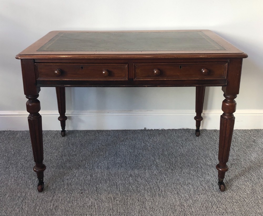 Antique Victorian Mahogany Two Drawer Writing Desk View II