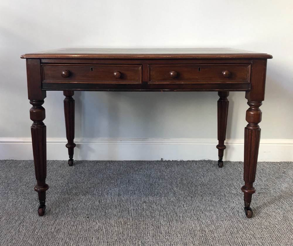 Antique Victorian Mahogany Two Drawer Writing Desk View III