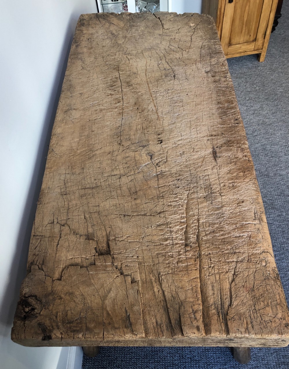 Superb Primitive Slab Top Butchers Table View VI