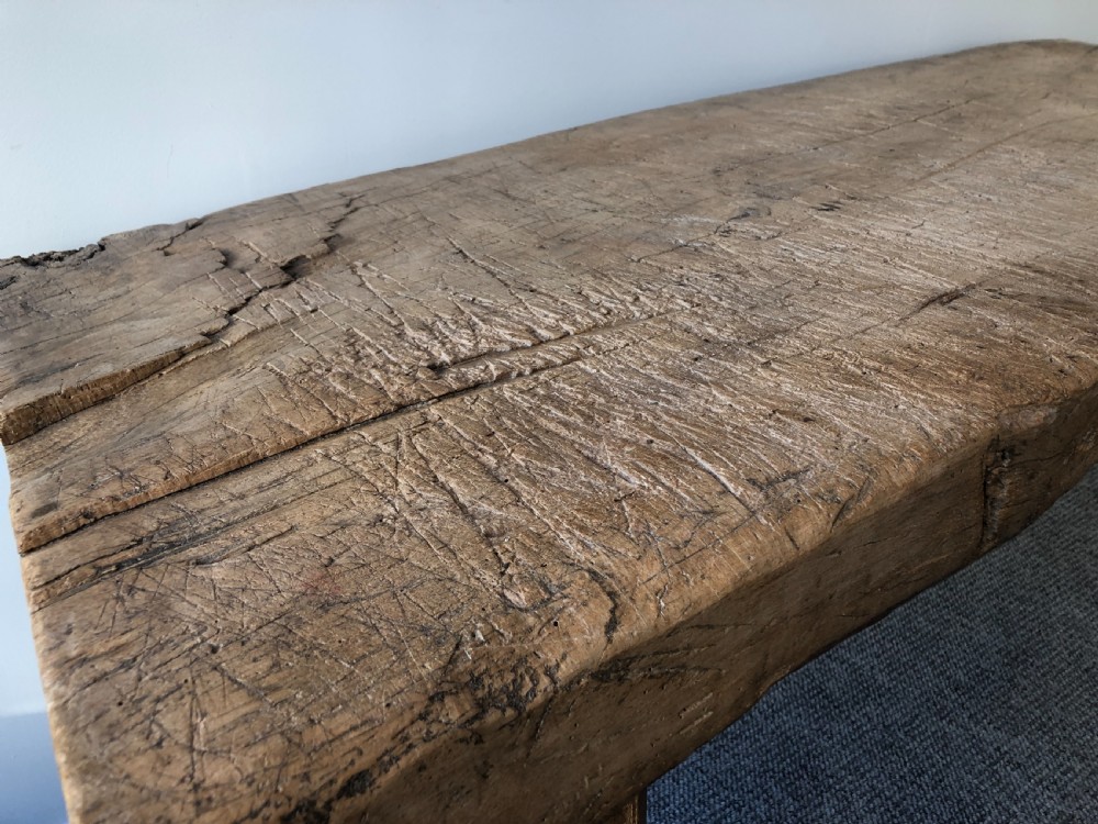 Superb Primitive Slab Top Butchers Table View VIII