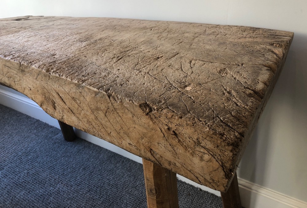 Superb Primitive Slab Top Butchers Table View IX