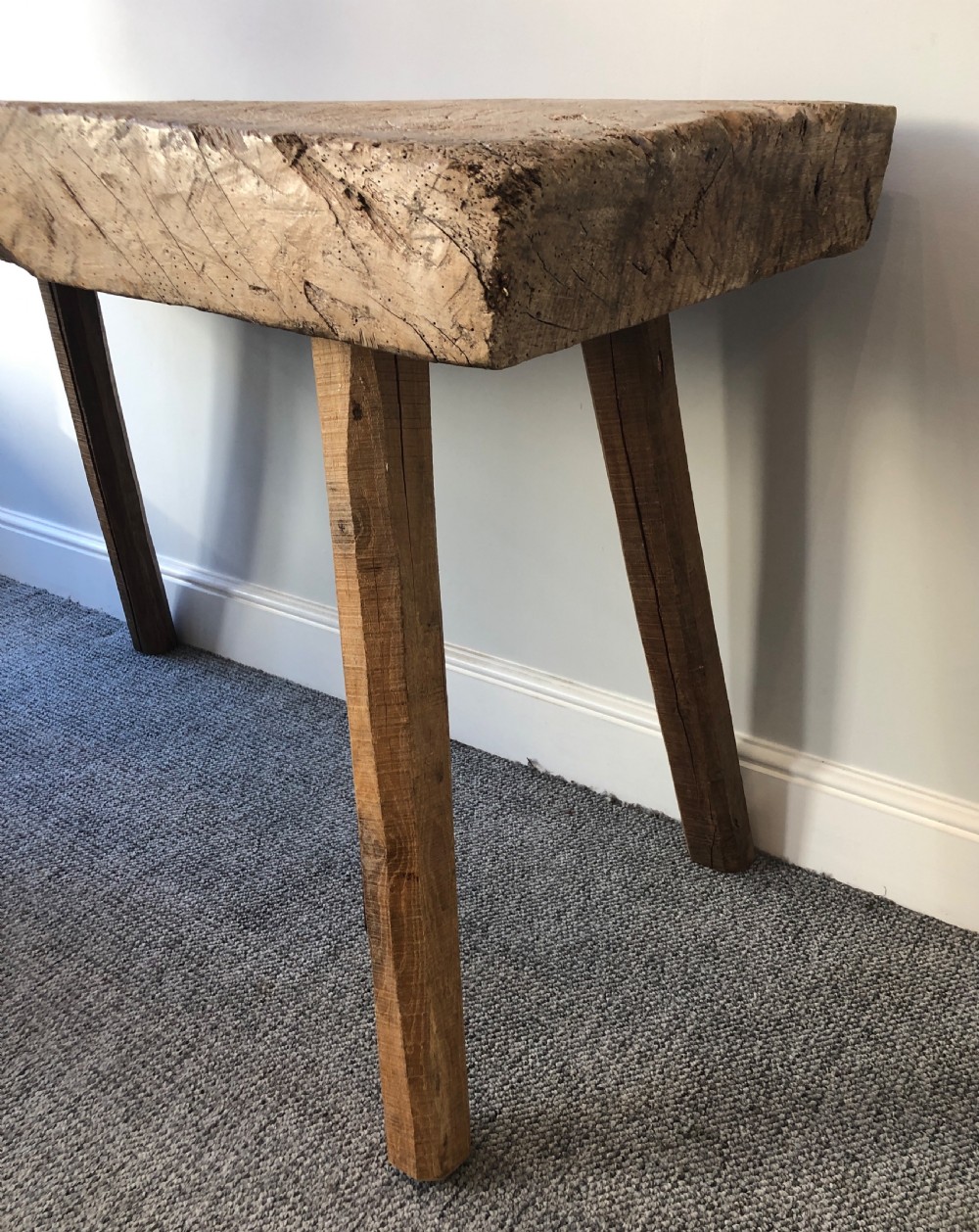 Superb Primitive Slab Top Butchers Table View XIII