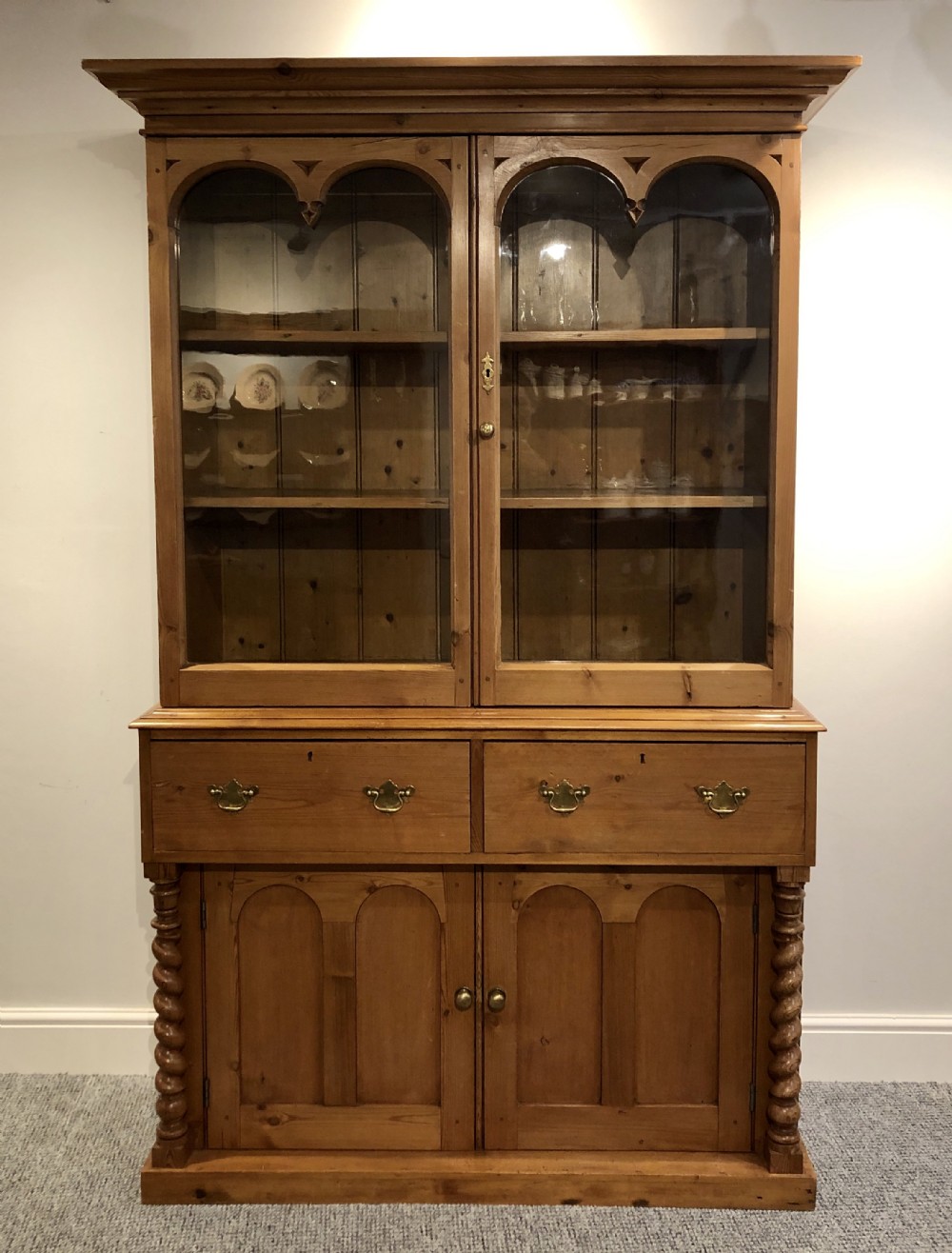 Antique Victorian Stripped Pine Cornish Glazed Dresser