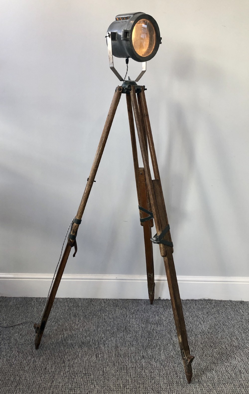 WWI Industrial Lorry Lamp Mounted to a Tripod