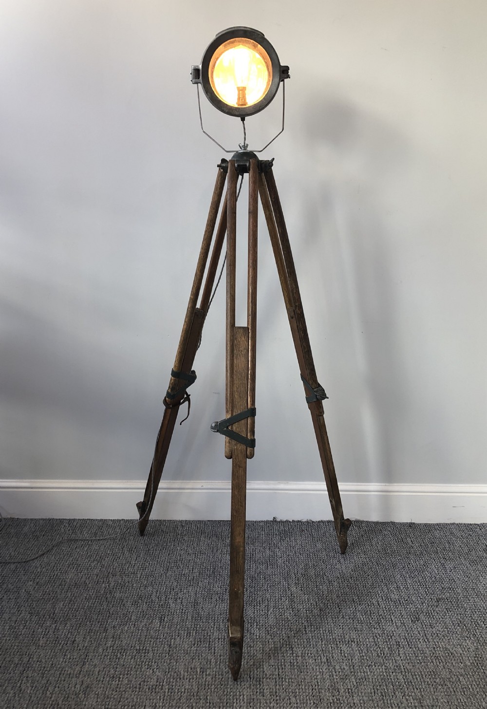 WWI Industrial Lorry Lamp Mounted to a Tripod View II