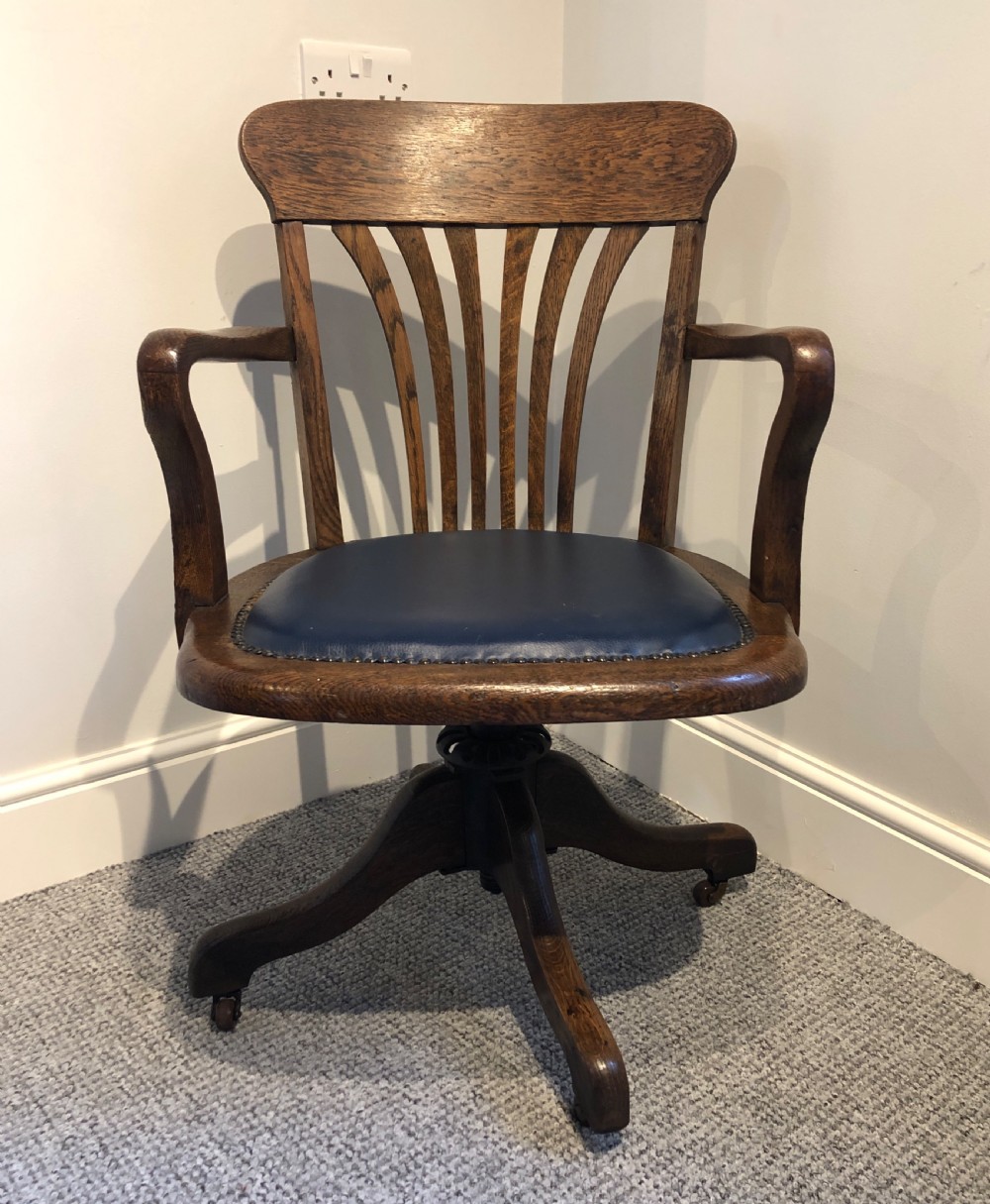 Antique Edwardian Oak Swivel Desk Chair View V