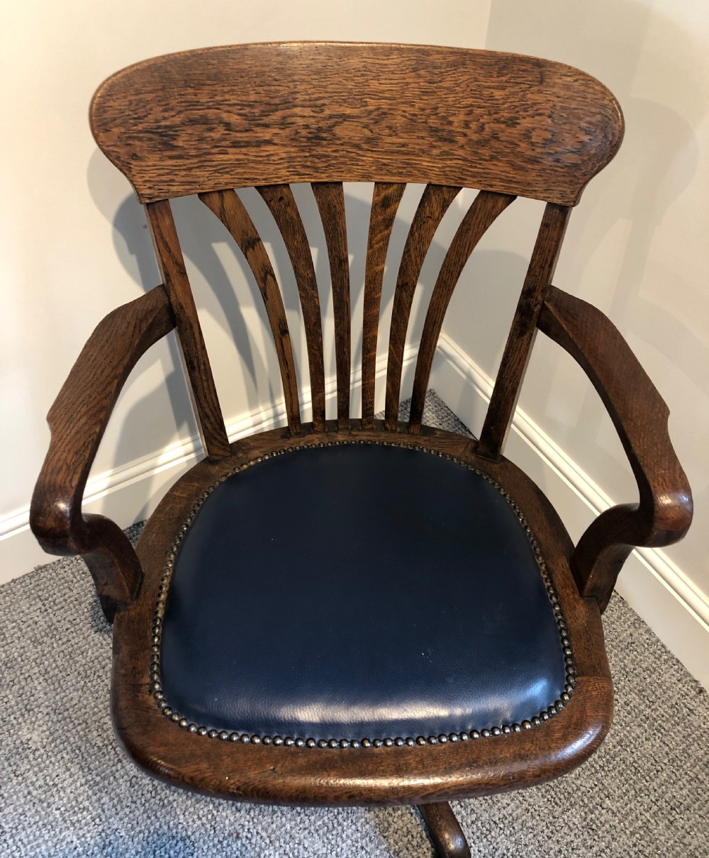 Antique Edwardian Oak Swivel Desk Chair View VI