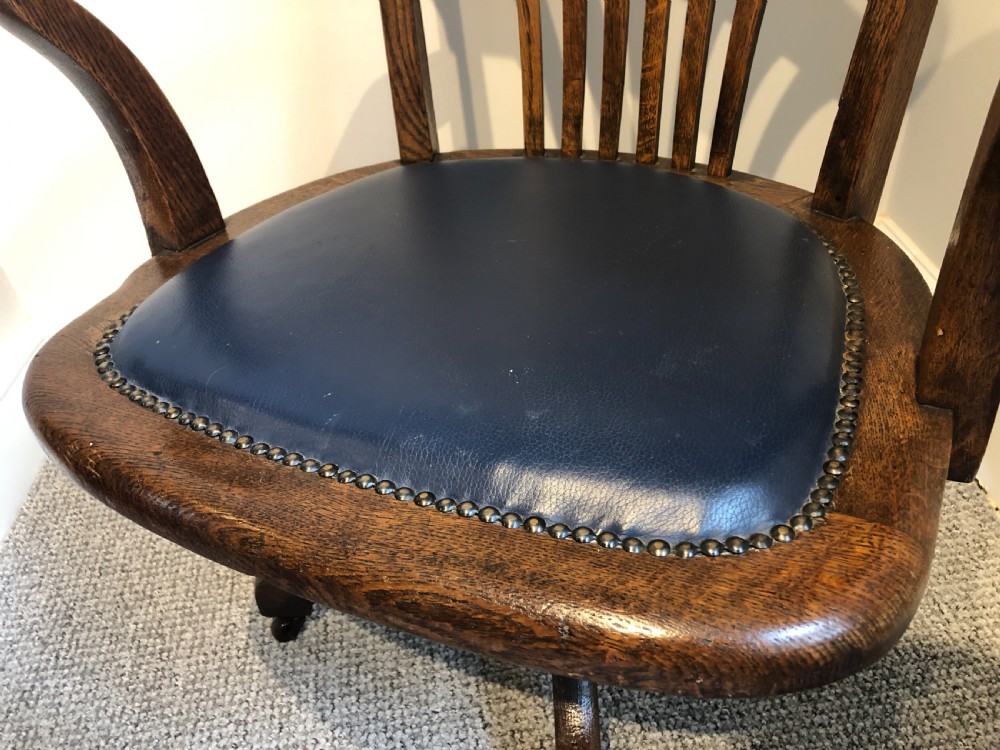 Antique Edwardian Oak Swivel Desk Chair View VII
