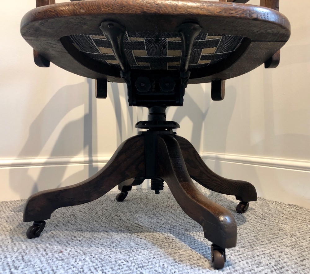 Antique Edwardian Oak Swivel Desk Chair View IX
