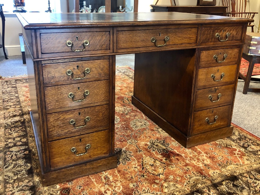 Antique Edwardian Oak Pedestal Partners Desk