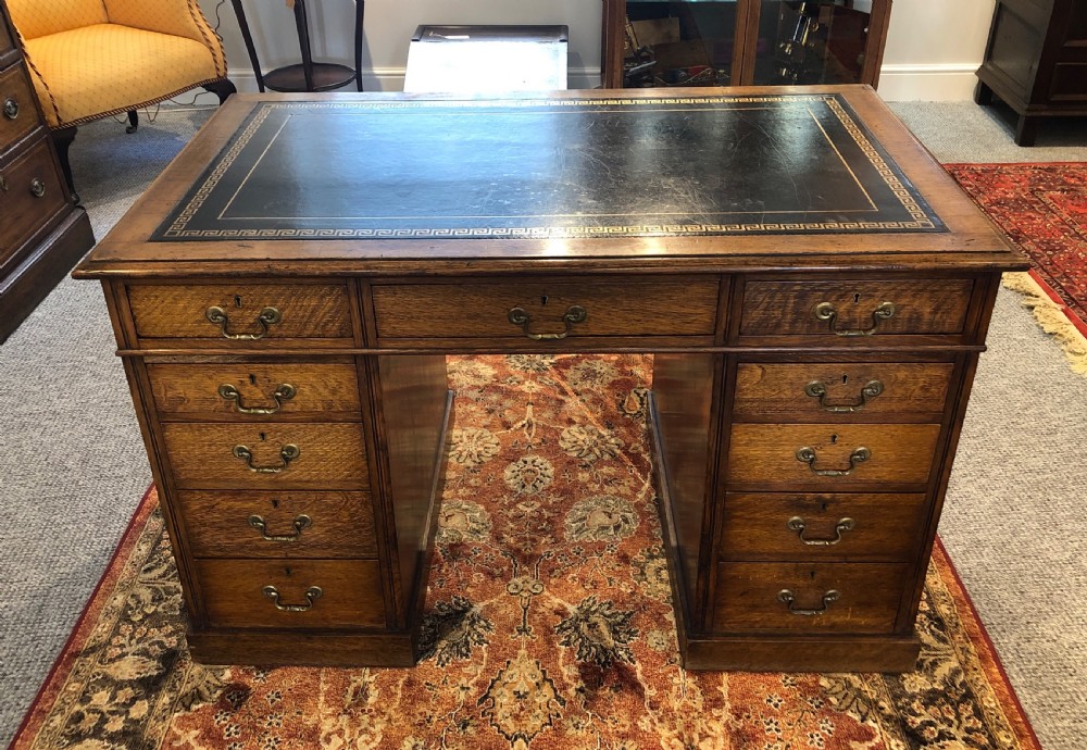 Antique Edwardian Oak Pedestal Partners Desk View II