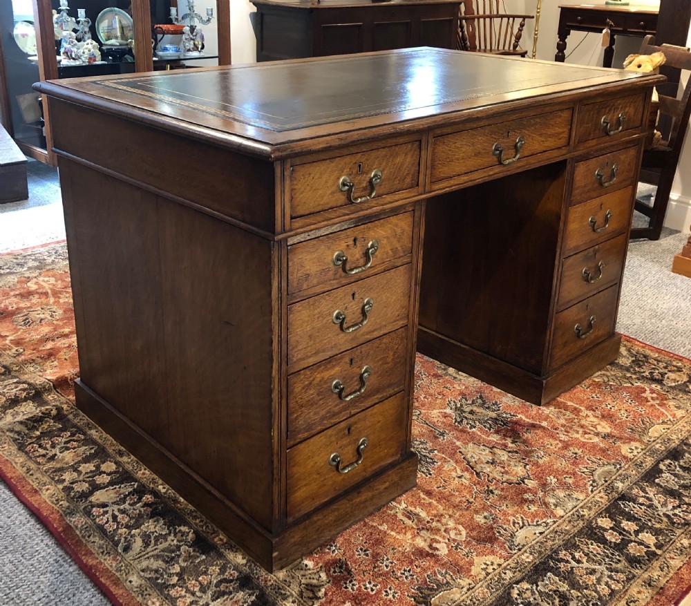 Antique Edwardian Oak Pedestal Partners Desk View III