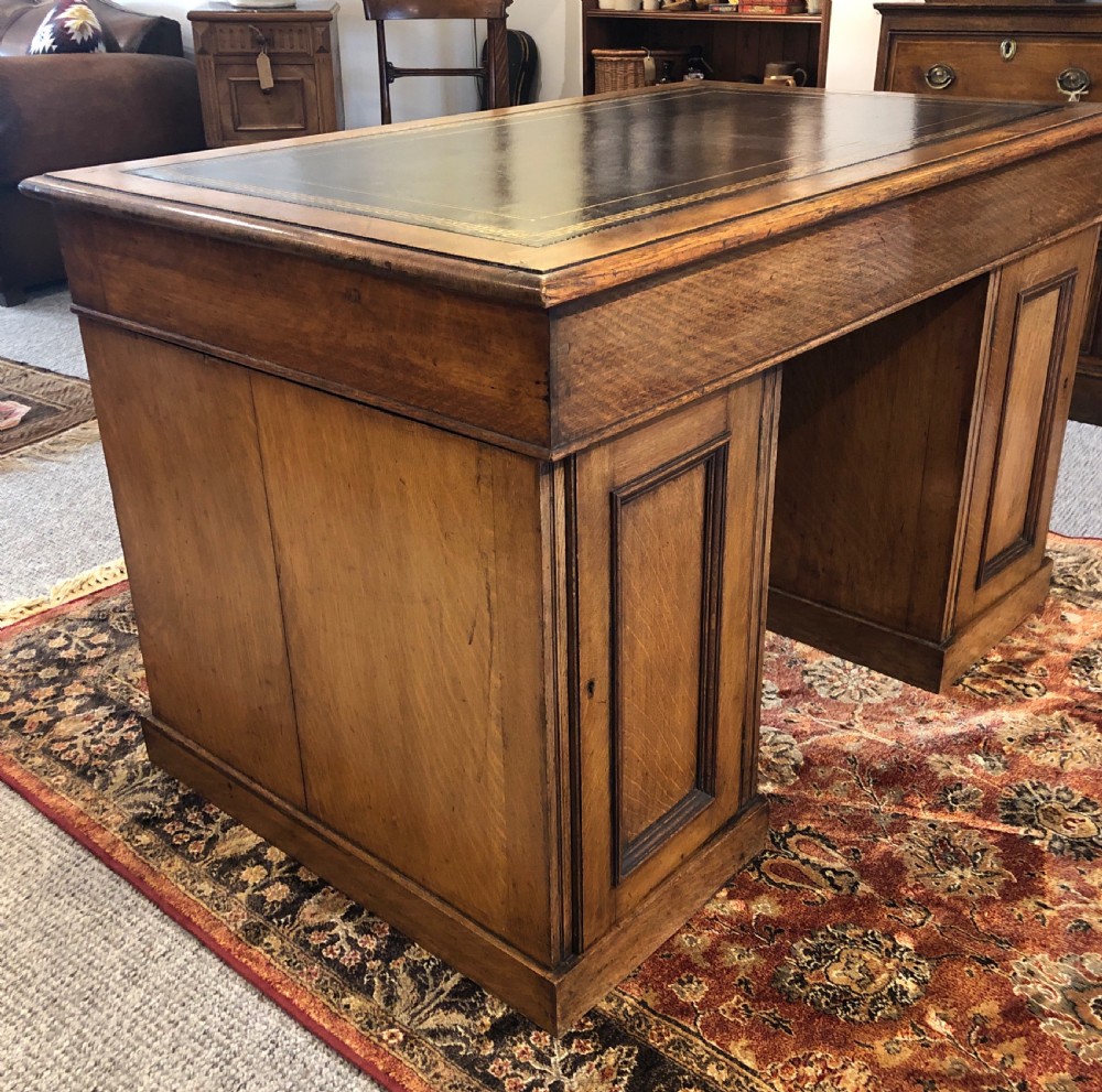 Antique Edwardian Oak Pedestal Partners Desk View VII