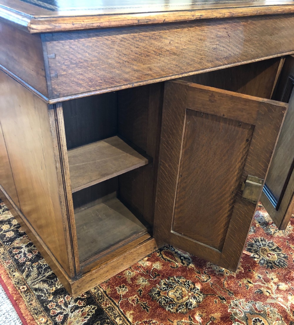 Antique Edwardian Oak Pedestal Partners Desk View VIII