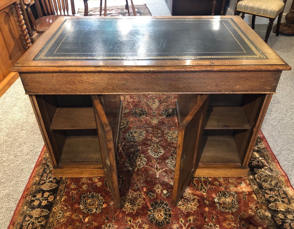 Antique Edwardian Oak Pedestal Partners Desk View IX