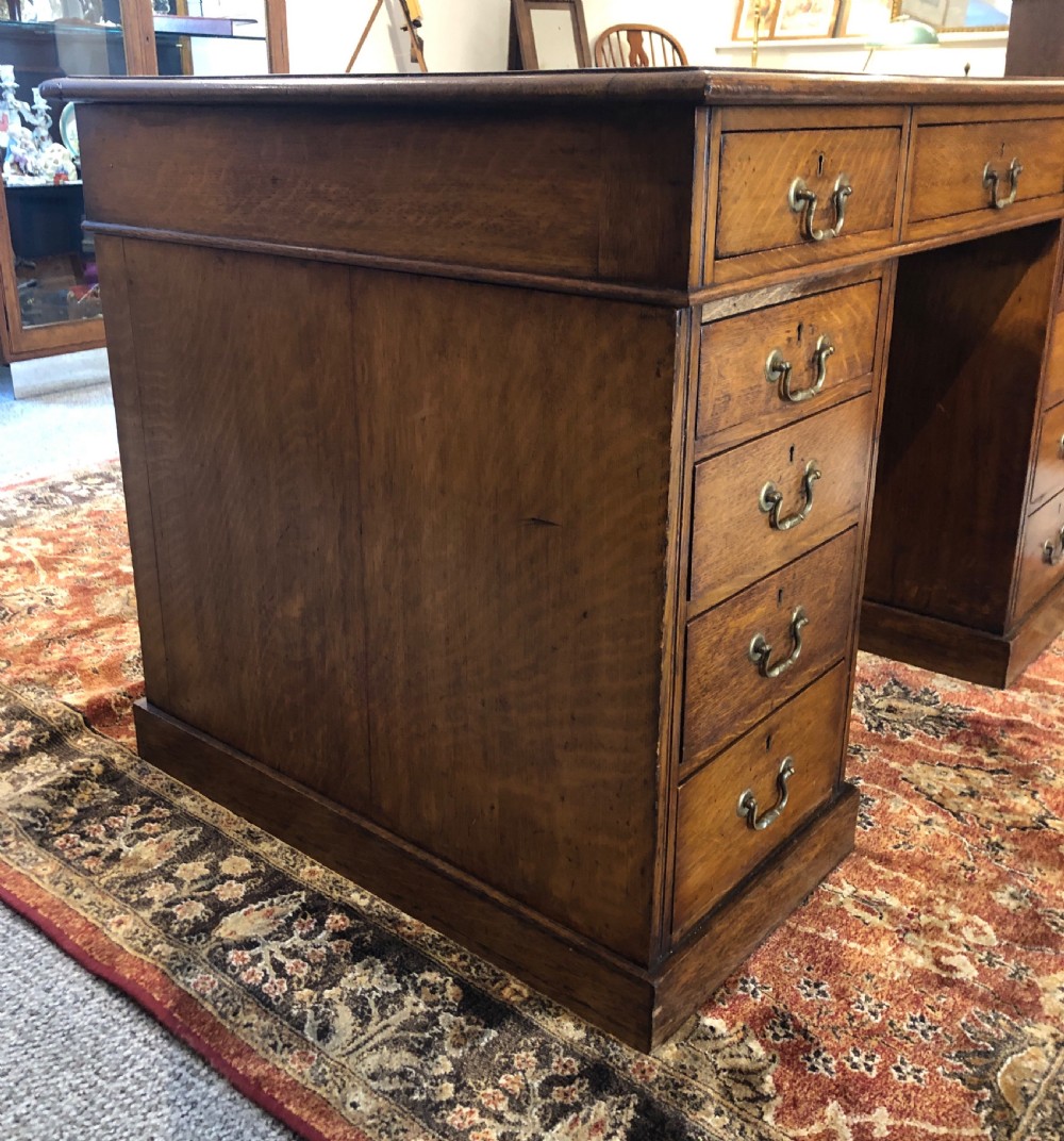 Antique Edwardian Oak Pedestal Partners Desk View X