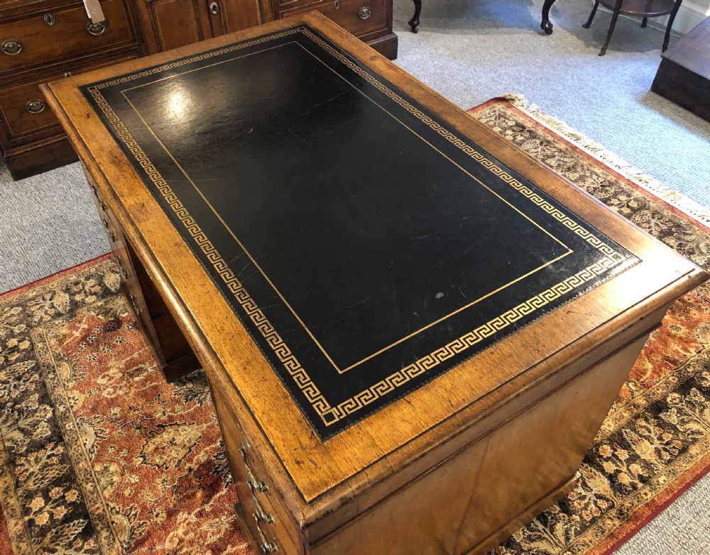 Antique Edwardian Oak Pedestal Partners Desk View XII