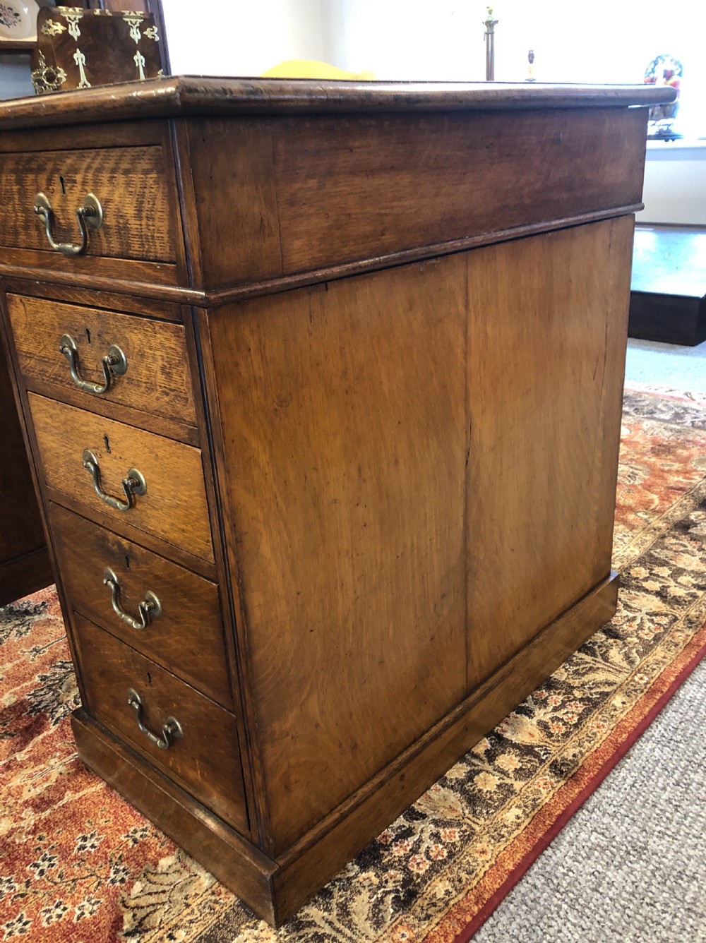 Antique Edwardian Oak Pedestal Partners Desk View XIV