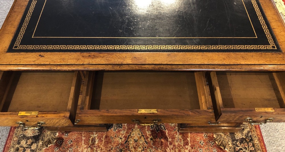Antique Edwardian Oak Pedestal Partners Desk View XV