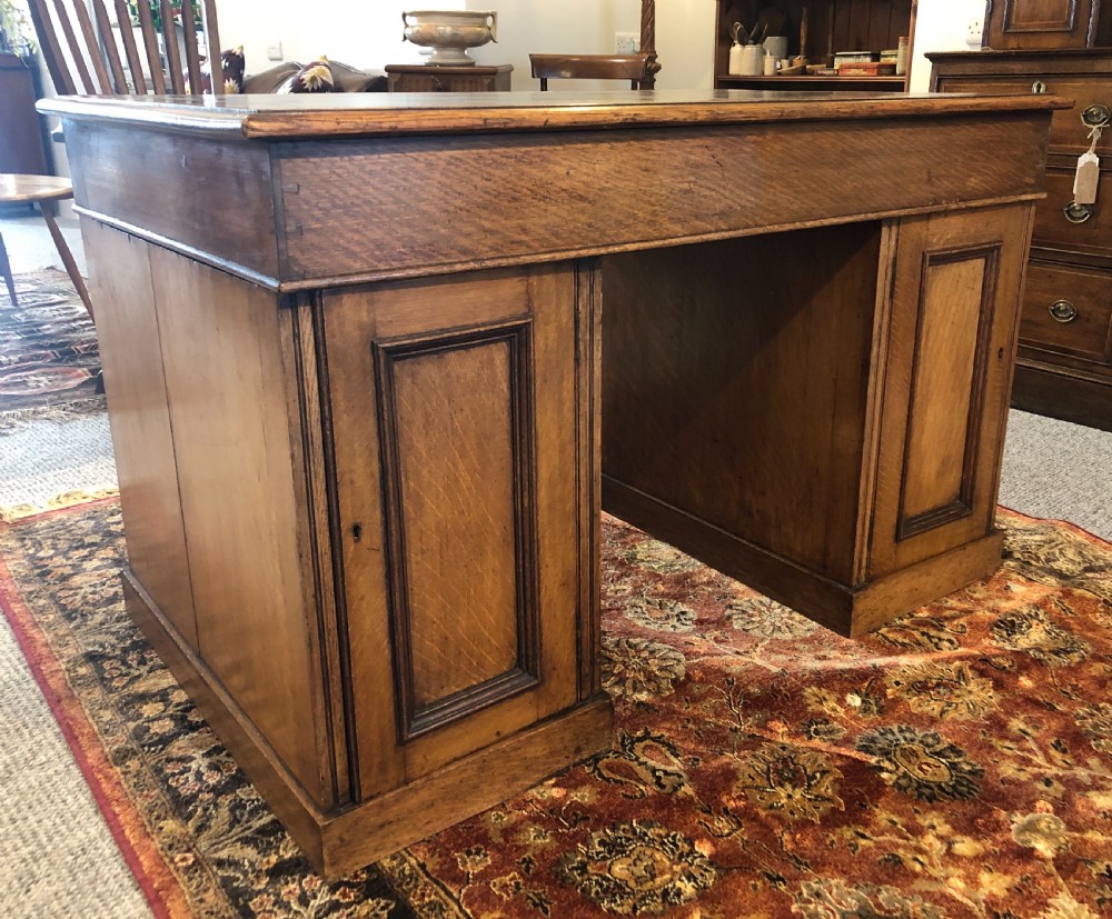 Antique Edwardian Oak Pedestal Partners Desk View XVII