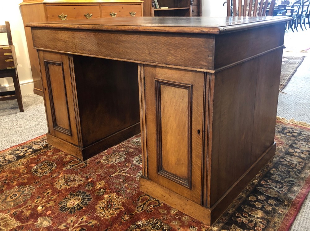 Antique Edwardian Oak Pedestal Partners Desk View XVIII