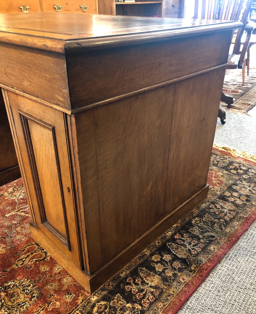 Antique Edwardian Oak Pedestal Partners Desk View XIX