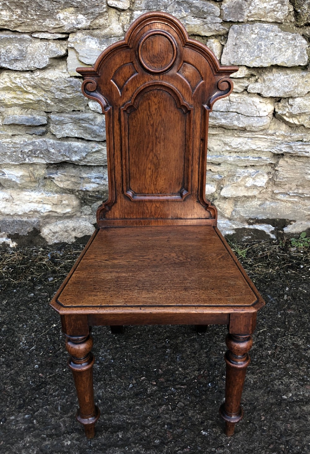 Antique Victorian Gothic Revival Oak Hall Chair